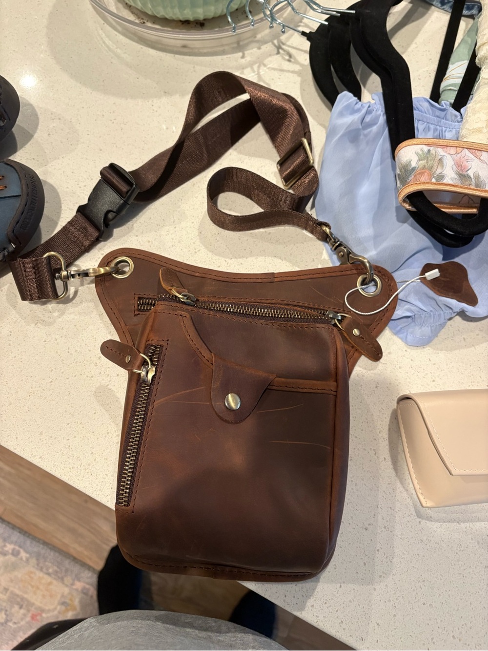 Men's Brown Leather Waist & Crossbody Bag - Vintage-Style Belt Bag